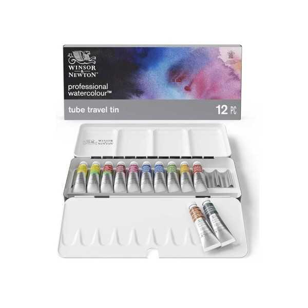Winsor & Newton caja metálica de acuarela professional con 12 tubos de 5 ml