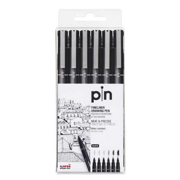 Set 6 Rotuladores Calibrados UNIPIN Negro