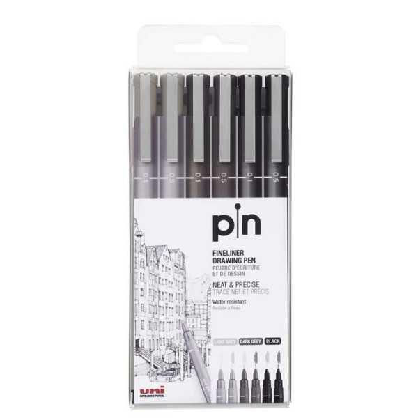 Set 6 Rotuladores Calibrados UNIPIN Negro y Grises