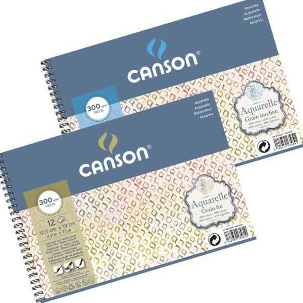 Canson Aquarelle 60%. Espiral 18 x 12 cms. Grano Grueso 300g