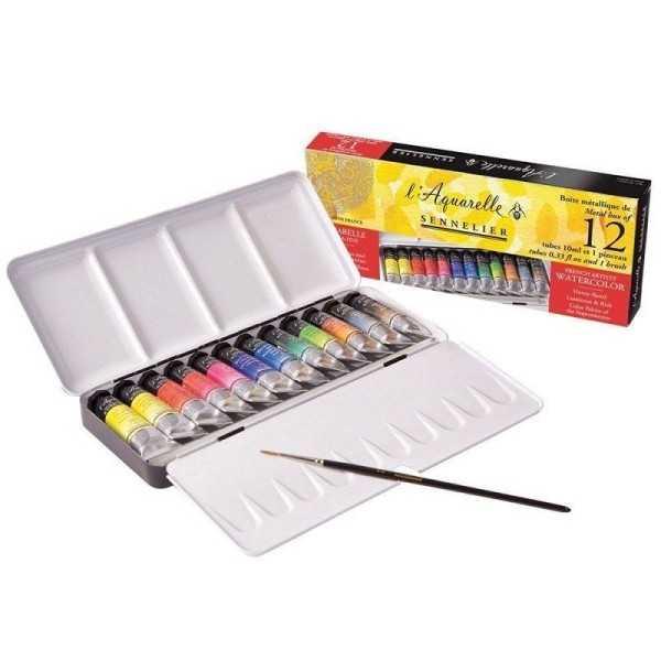 SENNELIER Caja metal Acuarela 12 tubos X 10 ml + Pincel