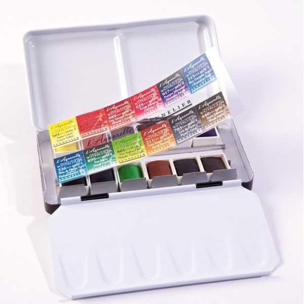 Acuarela Sennelier Caja de bolsillo Metal 12 Medias Pastillas