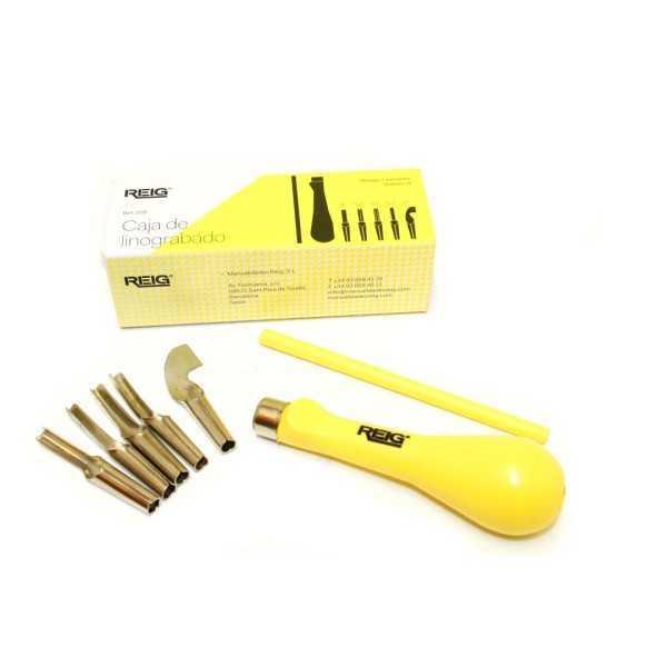 Caja Linograbado Mango extractor + 5Gubias Reig