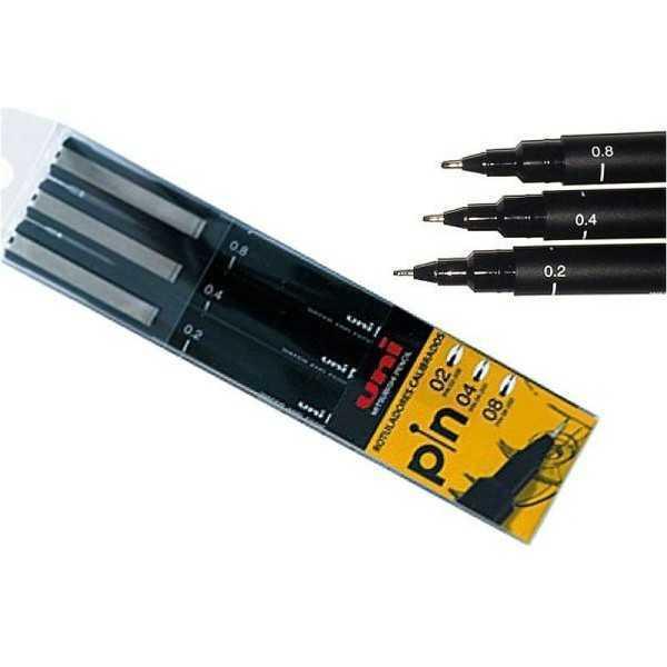 Set Rotuladores UNIPIN. 3 unidades calibrados. 02, 04 ,08
