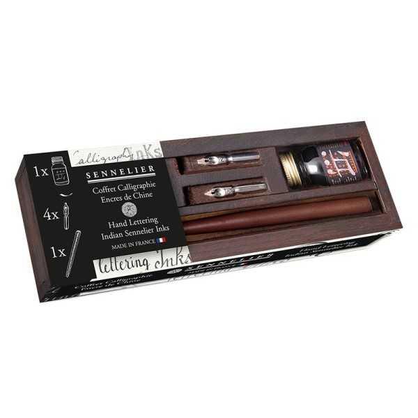 Set de Madera para Caligrafia con tinta Sennelier y plumas.