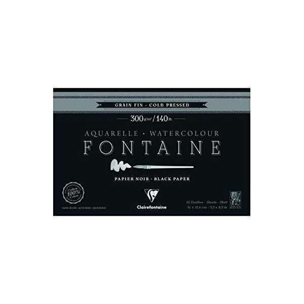 Clairefontaine FONTAINE Papel Negro de Acuarela 300gr. Encolado 4 lados. 15Hj.