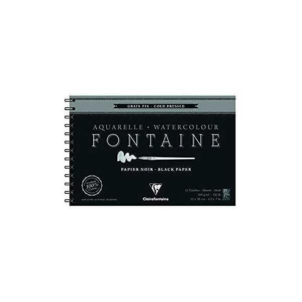 Clairefontaine FONTAINE Papel Negro de Acuarela Espiral 12Hj. 100% algodon