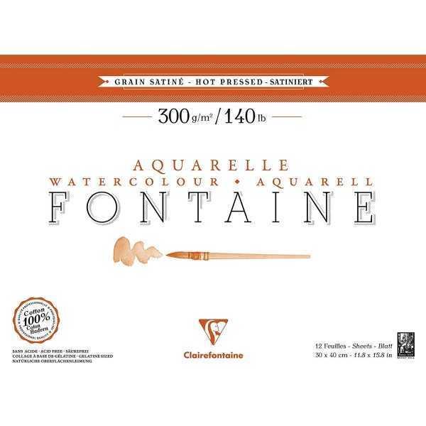 Clairefontaine FONTAINE Bloc Papel Acuarela Grano Satinado 12Hjs Encolado 1 Lado