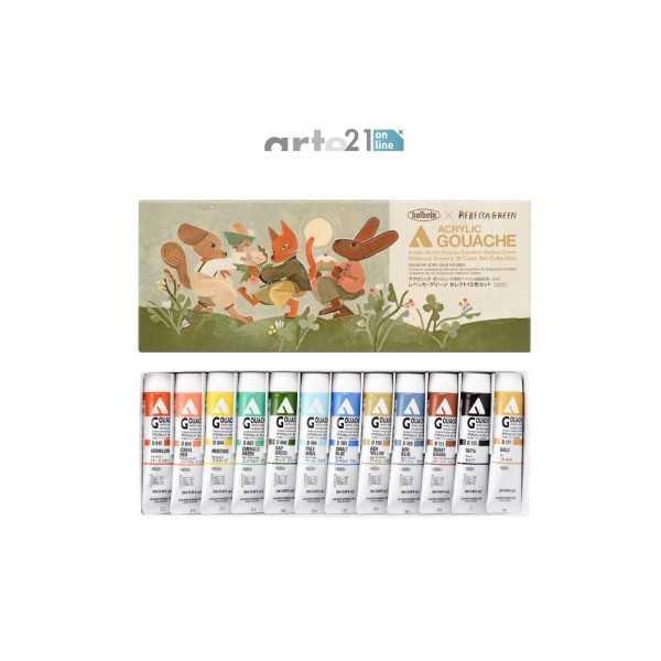 HOLBEIN ACRYLA GOUACHE. SET REBECCA GREEN 12 Colores