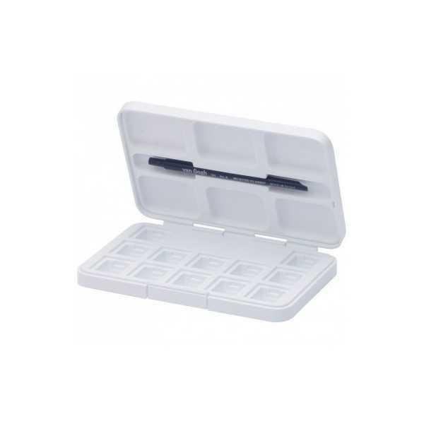 Caja vacía de Acuarela Van Gogh Blanca con 12 medio godets vacíos y Pincel