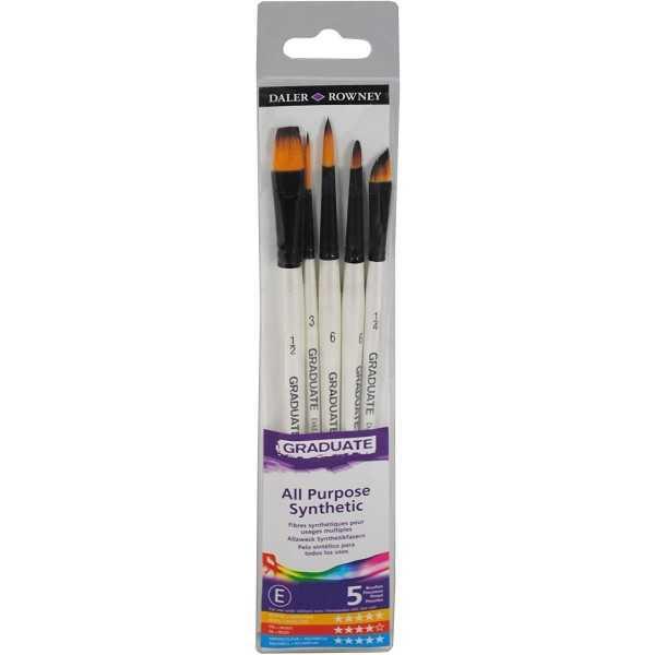 Daler-Rowney Graduate Set de 5 Pinceles Surtidos Sintéticos para Acuarela Mango Corto