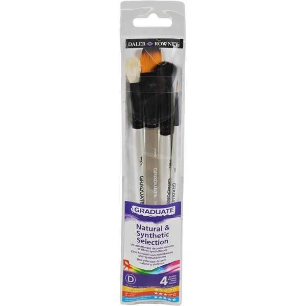 Daler-Rowney Graduate Set de 4 Pinceles para Acuarela Mixtos Mango Corto