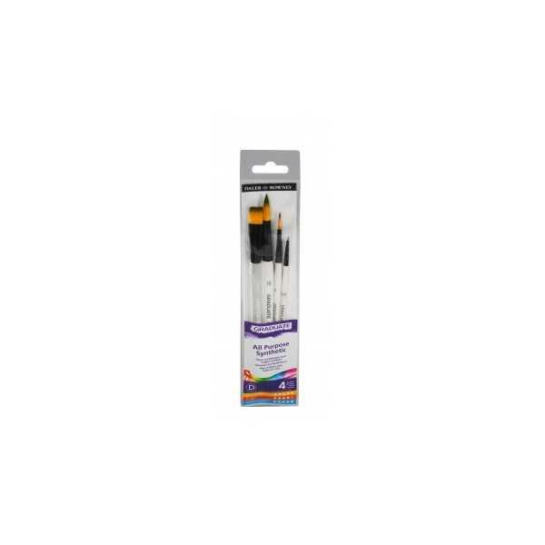 Daler-Rowney Graduate Set de 4 Pinceles Sintéticos para Acuarela Mango Corto