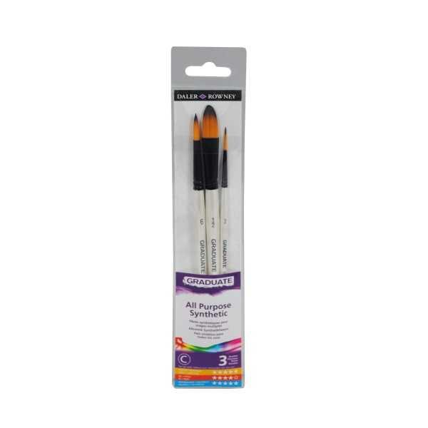 Daler-Rowney Graduate Set 3 Pinceles Sintéticos para Acuarela Mango Corto