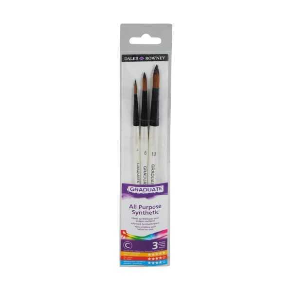 Daler-Rowney Graduate Set de 3 Pinceles Redondos Sintéticos Mango Corto