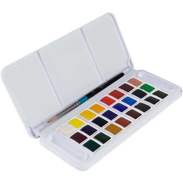 Daler-Rowney Aquafine Travel Set Acuarela 24 Medio Godets