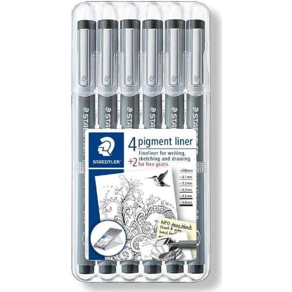 Set 4 Rotuladores Staedtler Pigment Liner + 2 Gratis