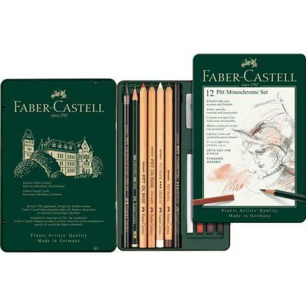 Estuche de metal con 12 piezas Pitt Monochrome Faber Castell