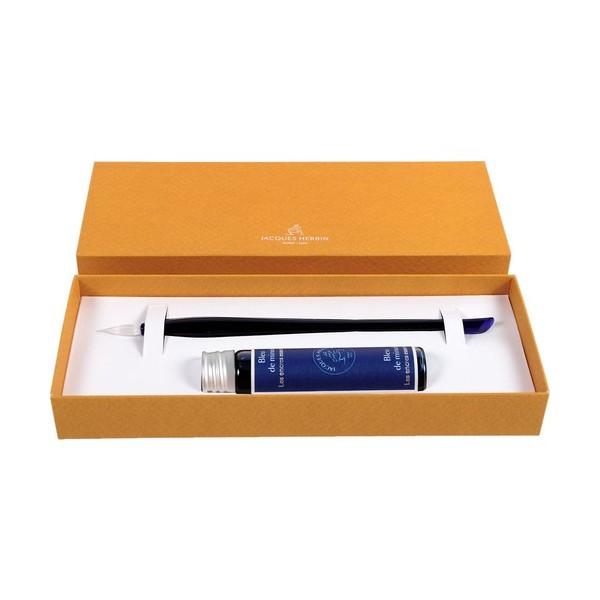 Pluma de Vidrio Herbin Azul + Tinta Azul Minuit