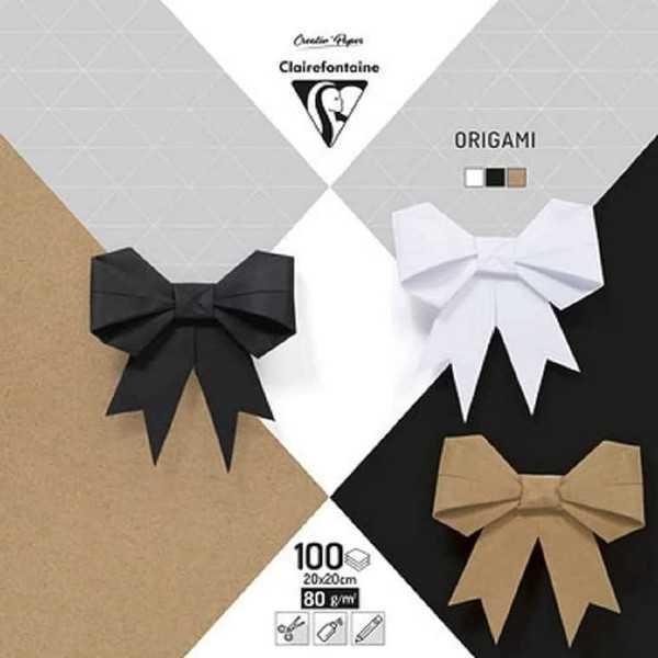 Papel de Origami 20x20cm. 80gr 100Hojas - KRAFT, NEGRO y BLANCO