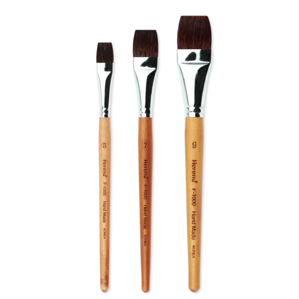 HEREND Set de 3 Pinceles Plano F1000 Petit Gris Mango corto