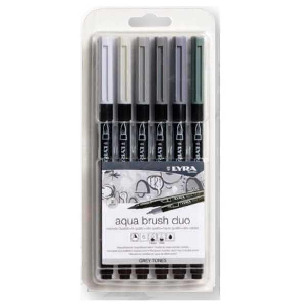 Rotuladores LYRA Aqua Brush Duo. Set de 6 Colores Grises