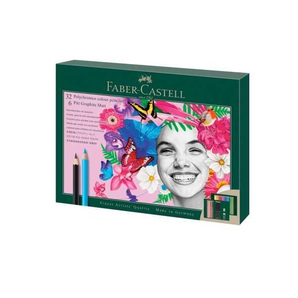 FABER CASTELL 32 Polychromos & 6 Lápices Pitt Graphite Matt estuche de regalo