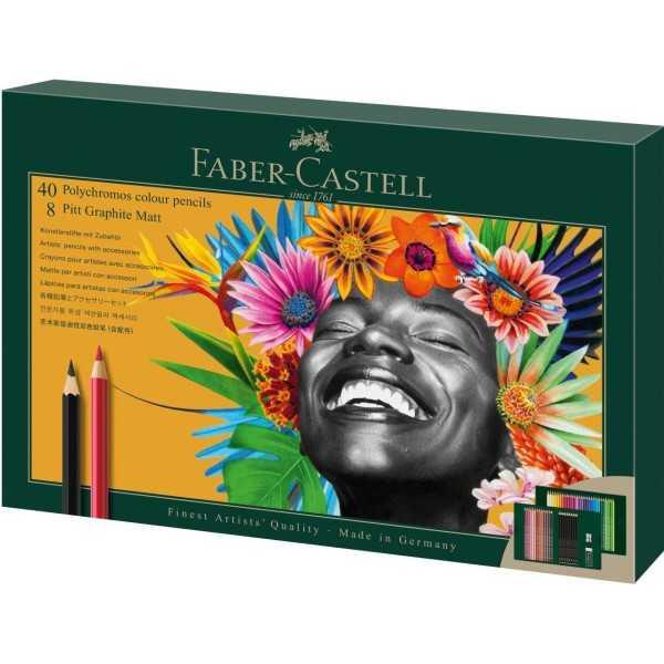 FABER CASTELL 40 Polychromos & 8 Pitt Graphite Matt estuche de regalo 50 Piezas