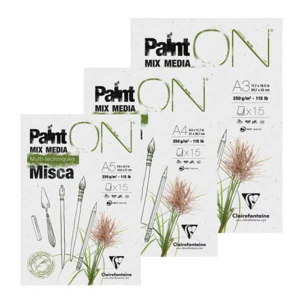 Clairefontaine Paint’ON Bloc de Papel Multitécnica Blanco con Fibras de Miscanthus 250 g/m²