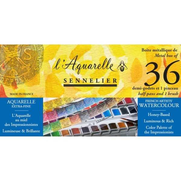 Acuarela Sennelier Caja metal 36 medias godet
