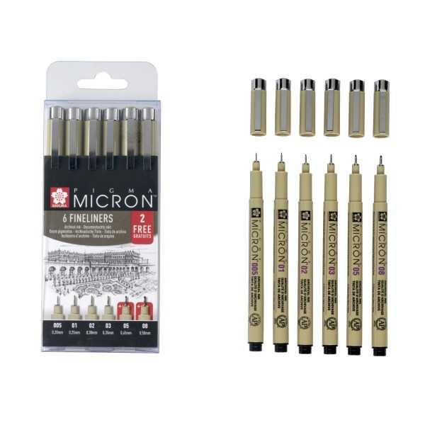 Sakura Pigma Micron set de 6 Rotuladores Calibrados . 2 GRATIS
