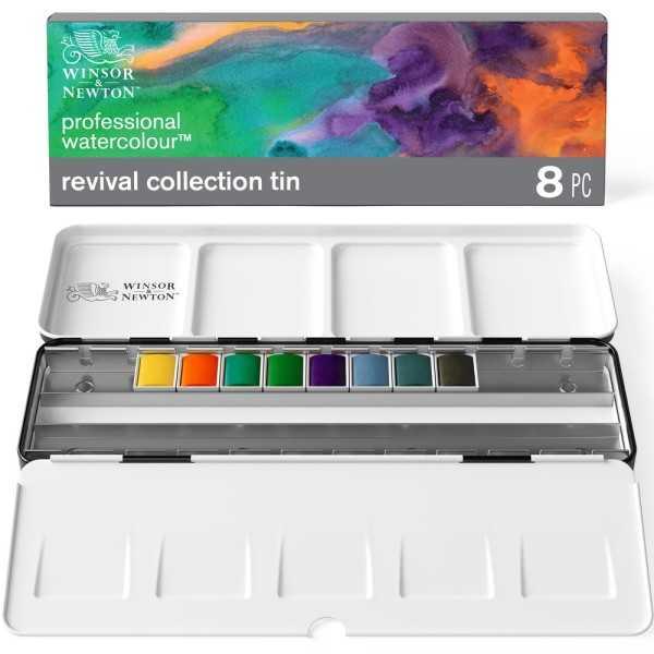 Winsor&Newton Acuarela Profesional Set Revival Caja Metálica  8 medios godets