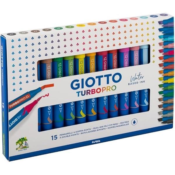 GIOTTO Rotulador Acuarelable Doble Punta Turbopro Caja Carton 15 Colores
