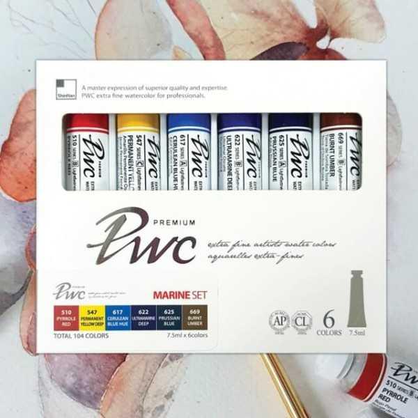 ShinHan PWC Extra Fine Watercolour – Marine Colours Set 6 × 7,5 ml tubos