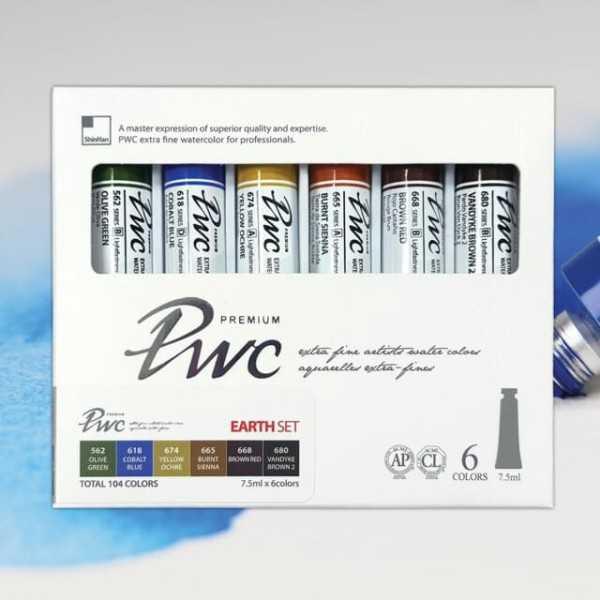ShinHan PWC Extra Fine Watercolour – Earth Colours Set 6 × 7,5 ml tubos