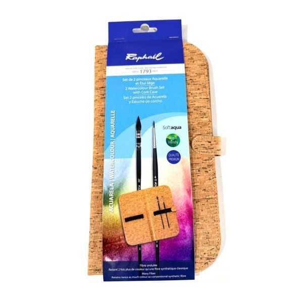 RAPHAEL SET 2 PINCELES SOFTAQUA Y ESTUCHE DE CORCHO