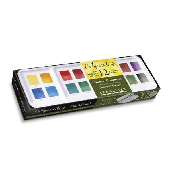 Sennelier Caja metal 12 medias godet COLORES GRANULADOS