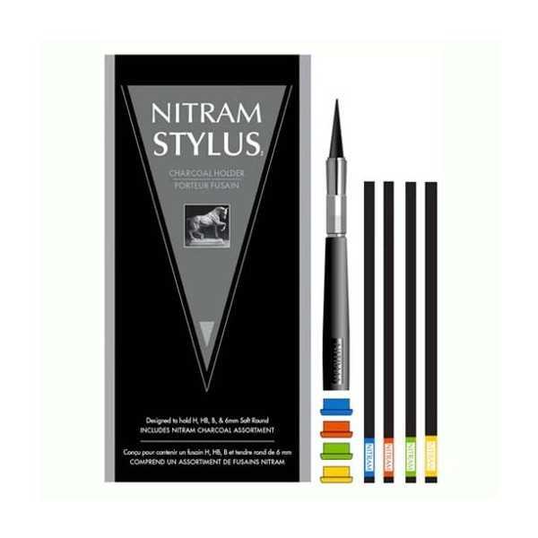 Nitram Stylus caja con porta carboncillos metálico + 4 carboncillos variados