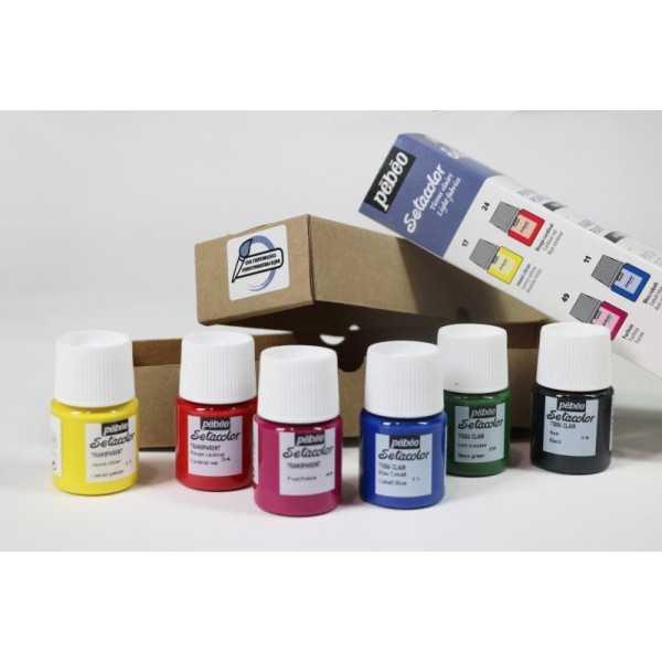 Set de Pintura Textil Pebeo Setacolor Tejidos Claros 6 colores de 20ml.