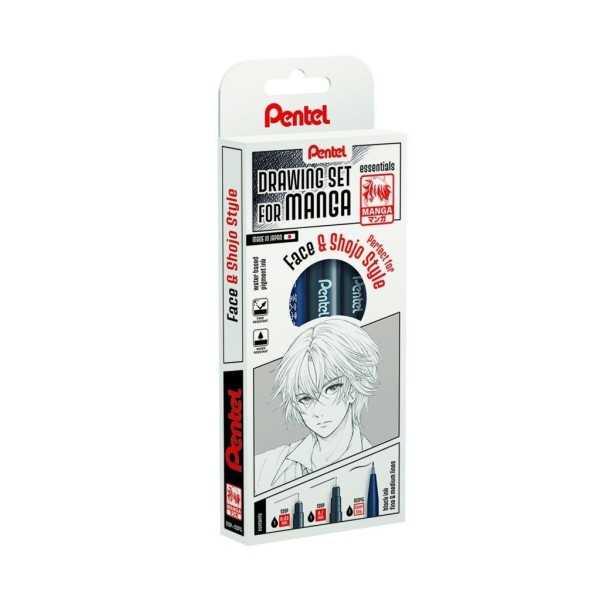 Set Manga Pentel Pointliner 0,03–0,1 mm y Brush Sign Pen SESP15 Super Fino – Estilo Shojo (Ref. MNG3PCS-FA)