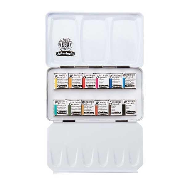 Caja metalica de 12 x 1/2 godets Acuarela AKADEMIE Schmincke