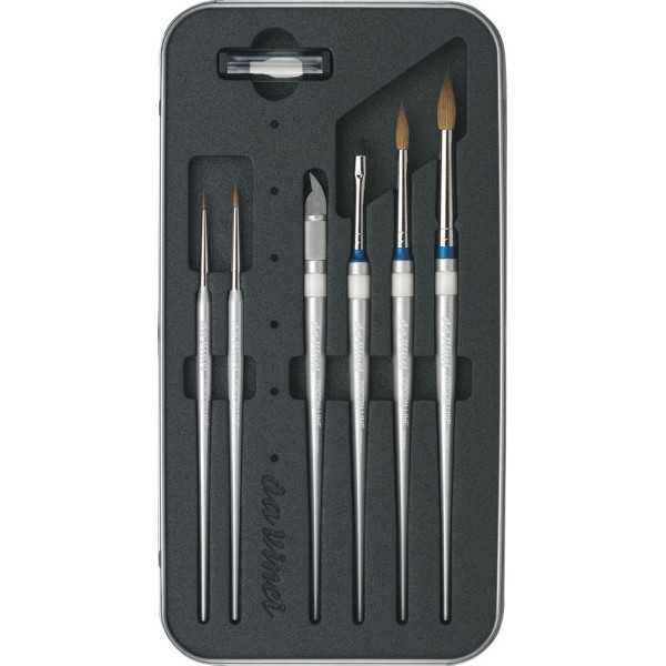 Estuche DA VINCI. Linea Cerámica Zirconita. 5 pinceles dentales + Bisturí