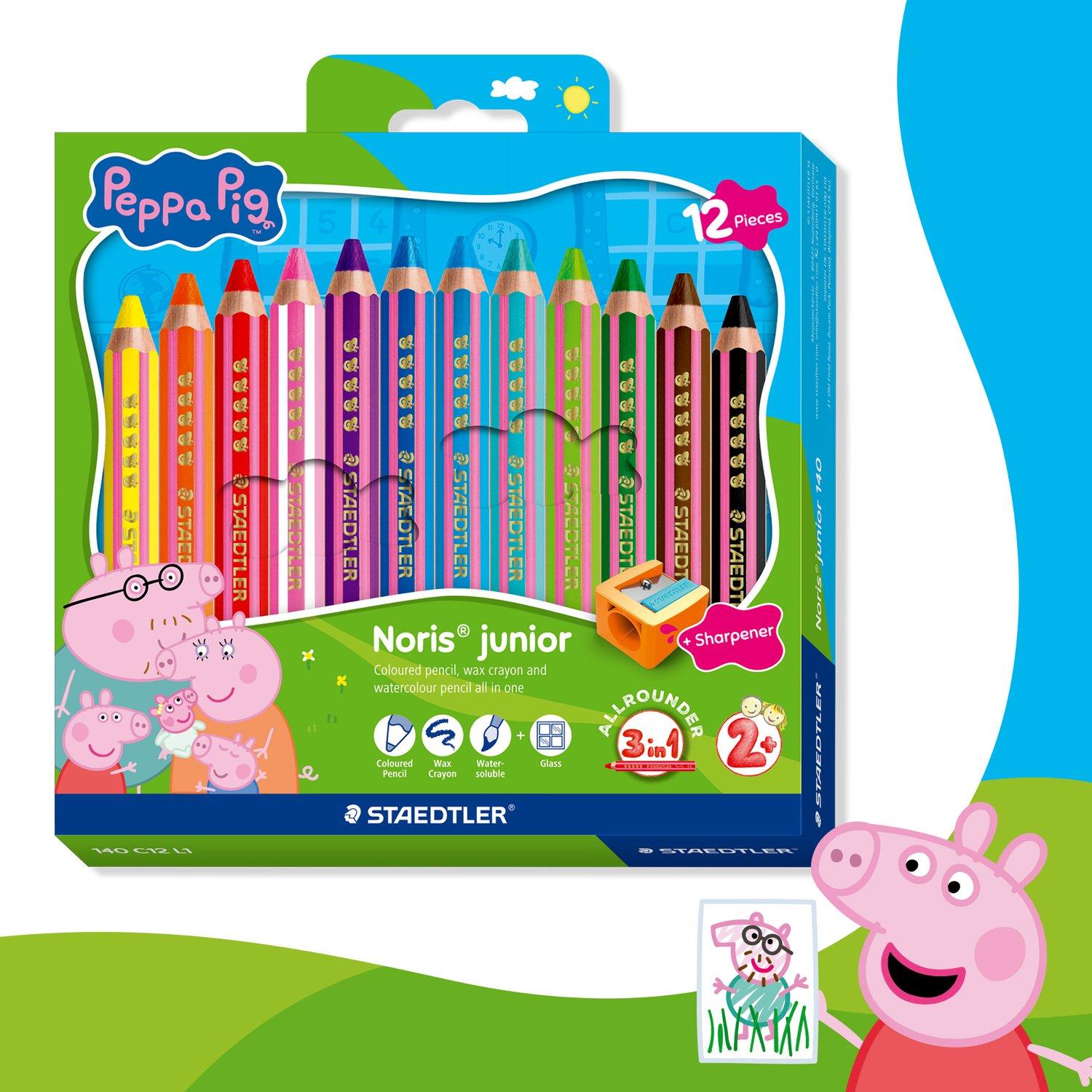 STAEDTLER Noris Junior L1 Lápices de Colores 3 en 1 Peppa Pig – Estuche de 12