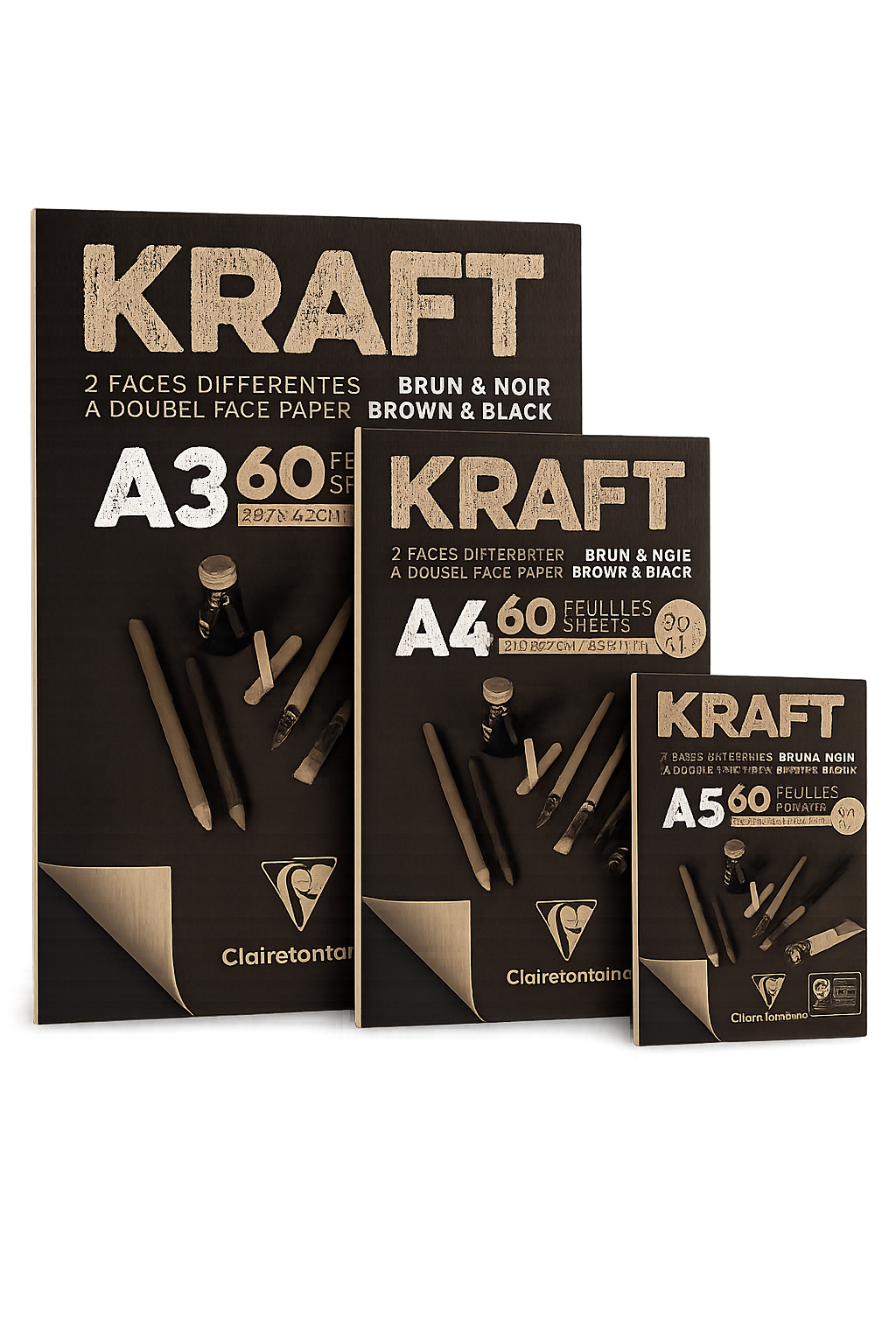 Clairefontaine Bloc Encolado Papel Kraft Bicolor para Bocetos 90 g/m²