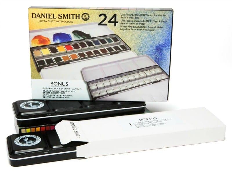 Daniel Smith Caja Metálica de Acuarela 24 Medios Godets + Caja Vacía Extra