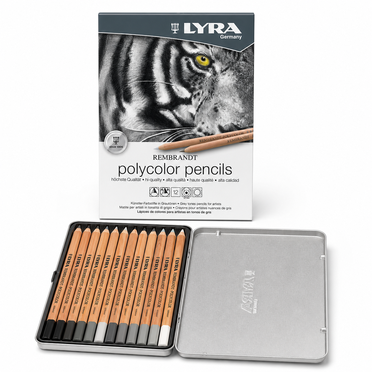 LYRA Rembrandt Polycolor Estuche Metálico 12 Lápices Tonos Grises