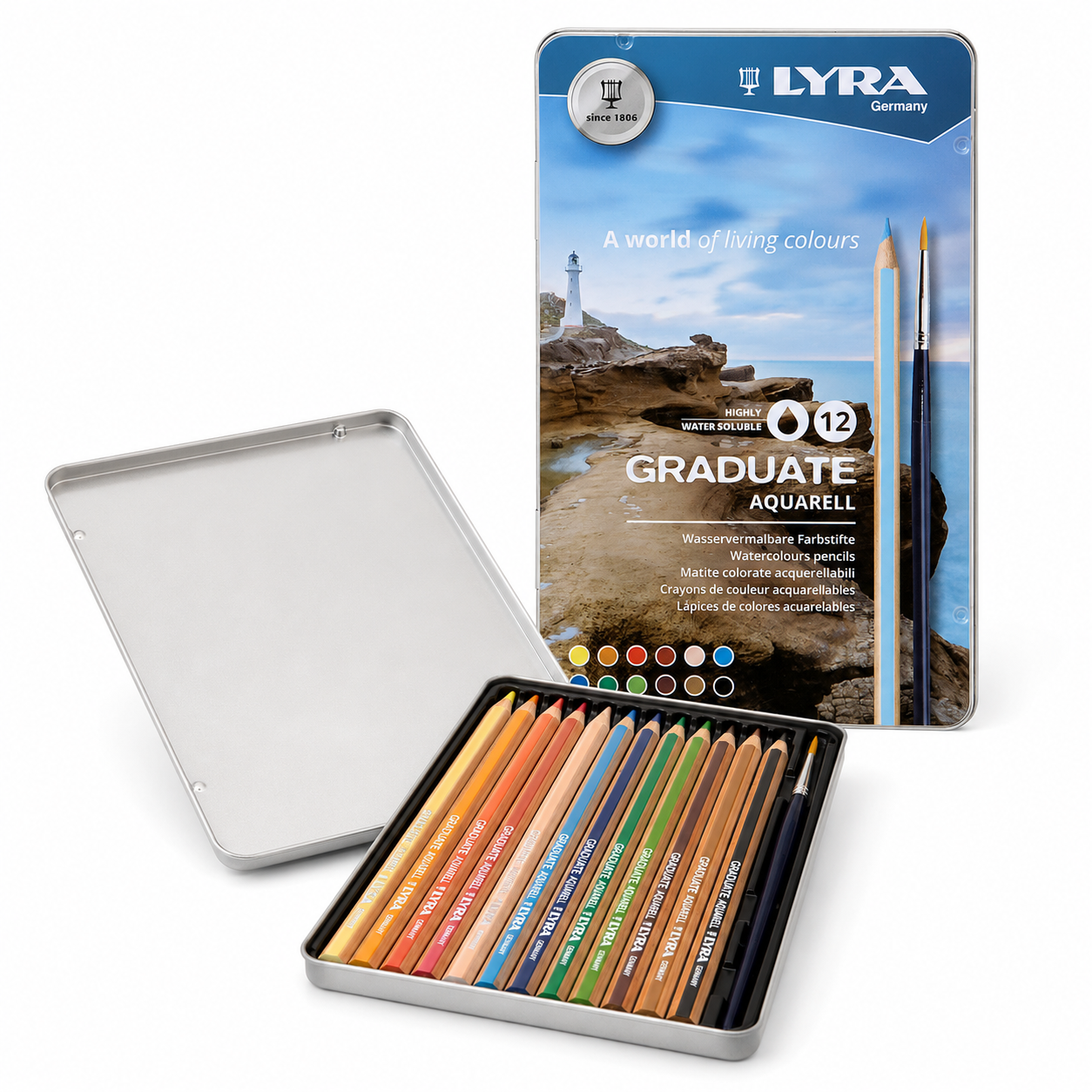 LYRA Graduate Aquarell Estuche Metálico 12 Lápices Acuarelables + Pincel