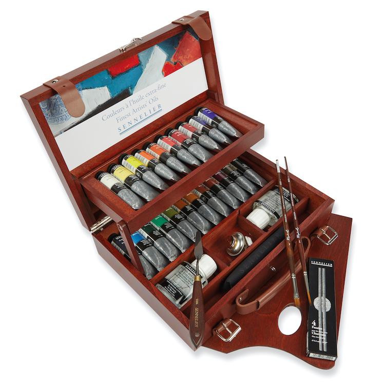 Caja Madera Lujo OLEO SENNELIER. 22 Colores de 40 ml.