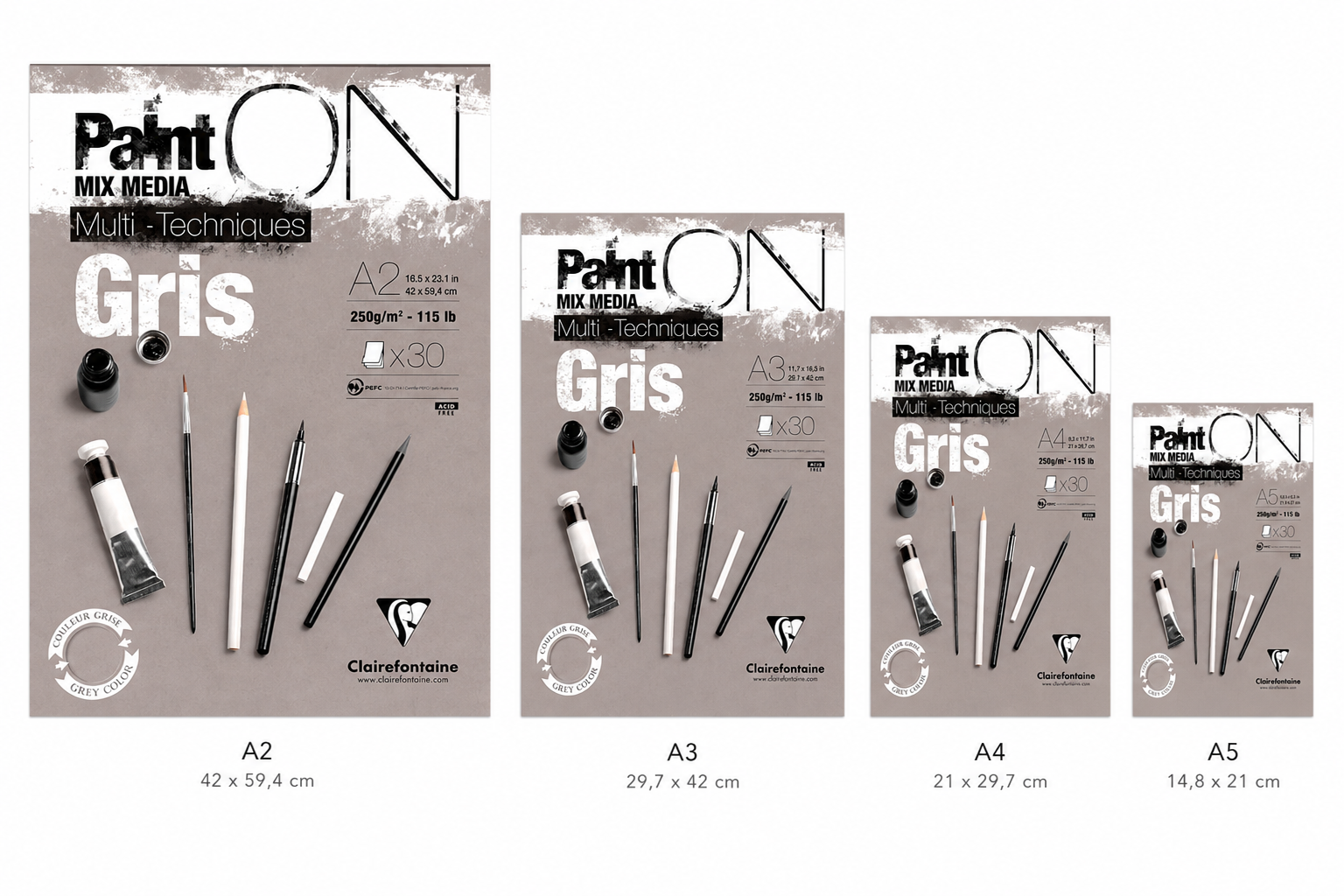 Clairefontaine Paint’ON Bloc de Papel Multitécnica Gris 250 g/m²