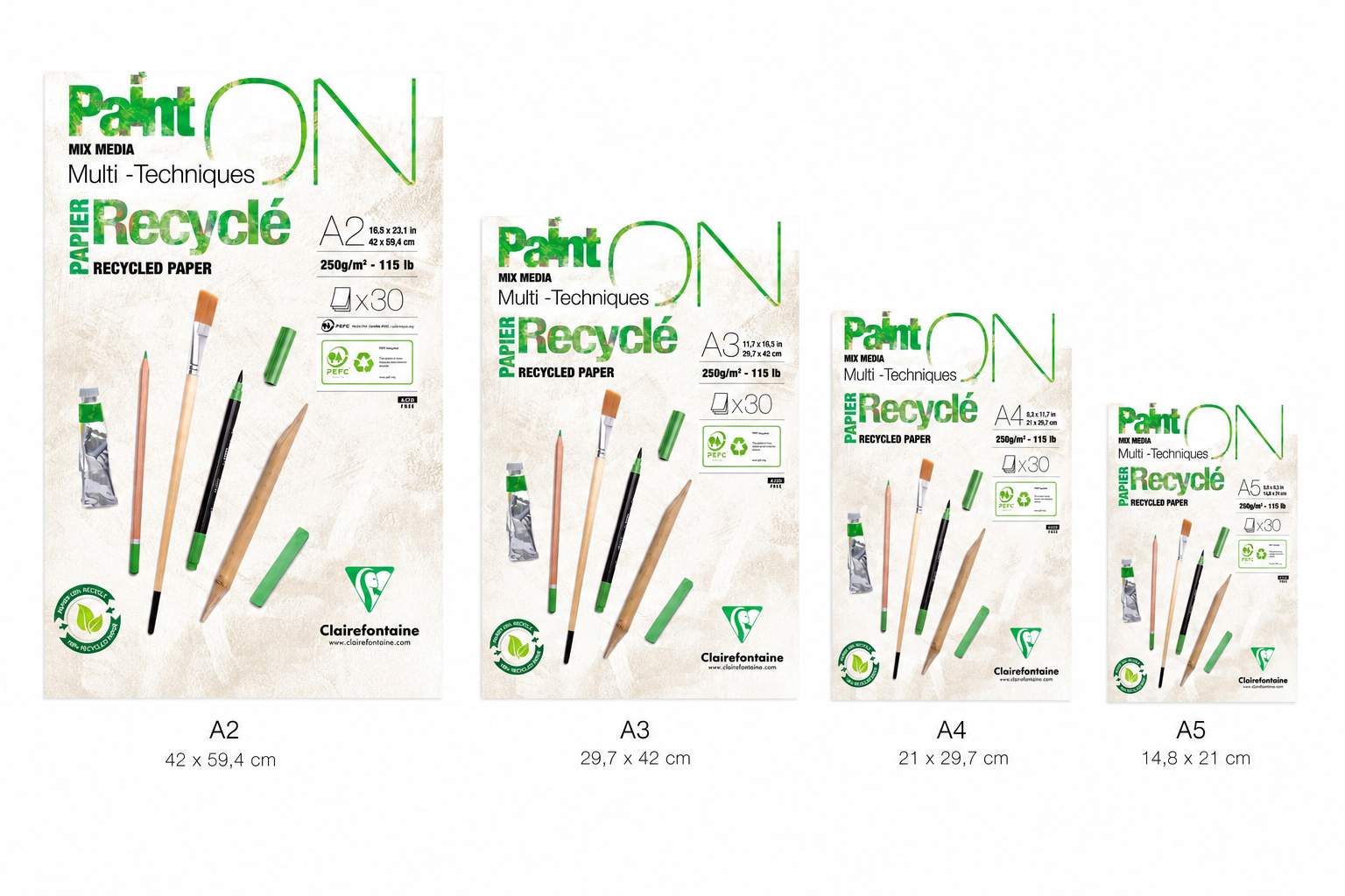 Clairefontaine Paint’ON Bloc de Papel Reciclado Multitécnica 250 g/m²